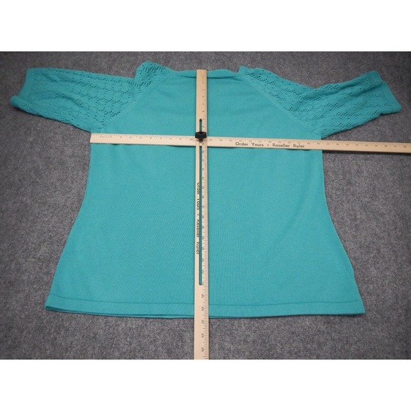 Maggie Barnes Cardigan Sweater Womens Plus 2X Blue Open Knit Layered 3/4 Sleeve - Picture 6 of 8